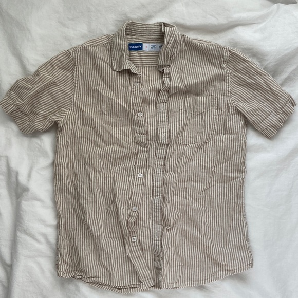 beige stripy button-up🍶 - Picture 1 of 3